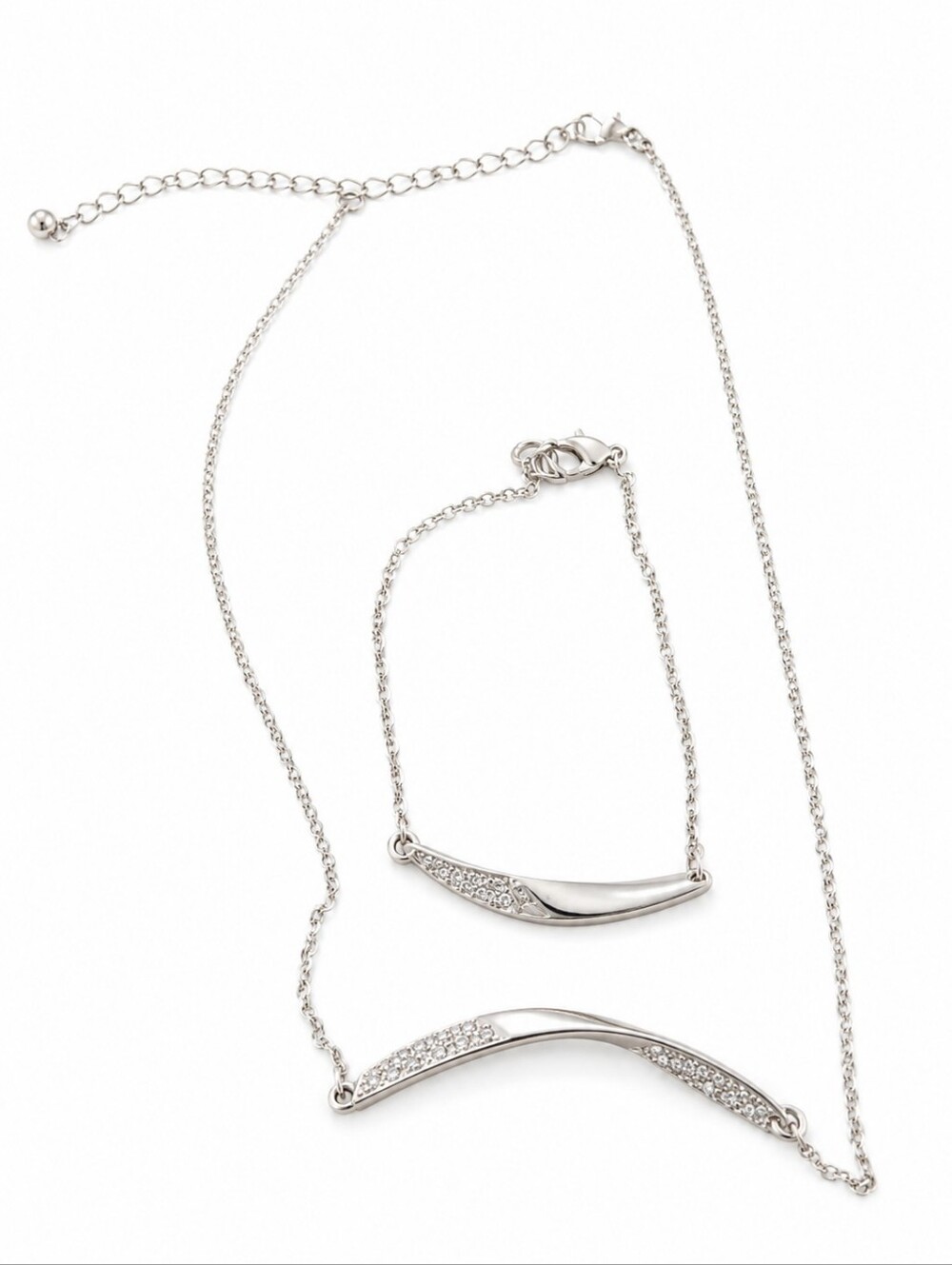 Vintage Avon Mona Twist Necklace & Bracelet Set Silver Tone Rhinestone 16.5” Cla